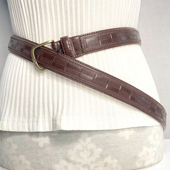 Mens Belt Xl Waist Brown Textured Pattern Genuine Leather - Picture 2 of 11